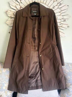 Eddie Bauer Brown Water Repellent Trench Coat Long Jacket Size Small Woman’s